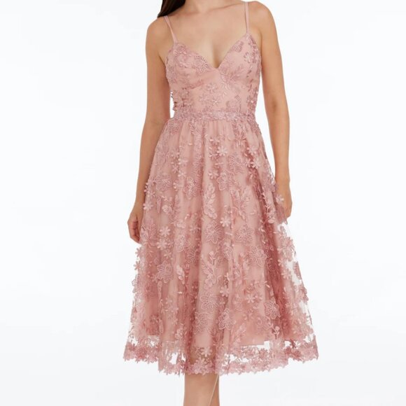 Dress the Population Tahani Floral Embroidered Fit & Flare Midi Dress - Blush/L - Picture 1 of 6